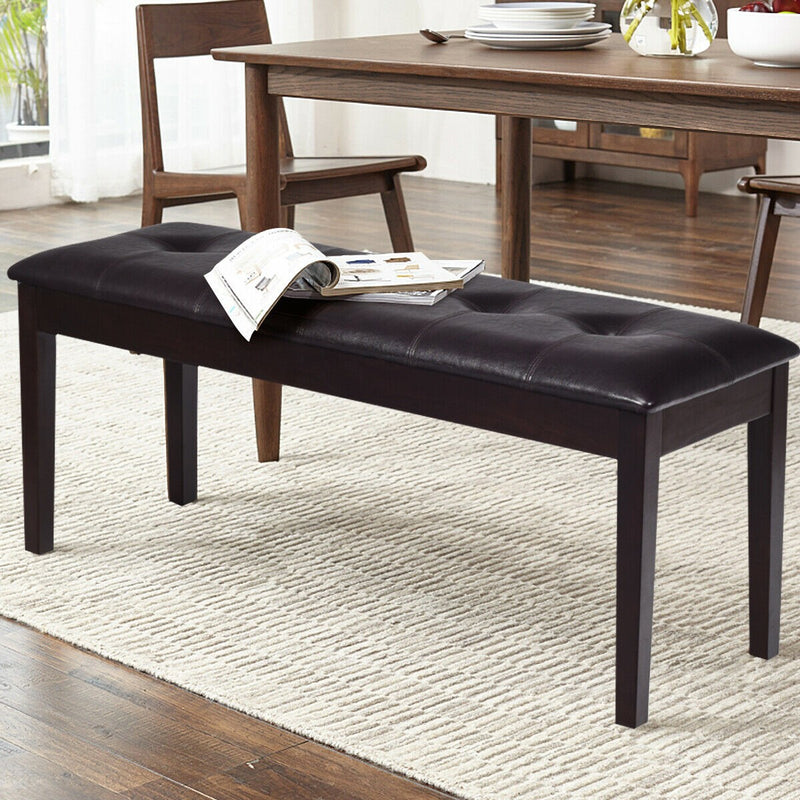 Upholstered Dining Room PU Bench Solid Wood Button Tufted