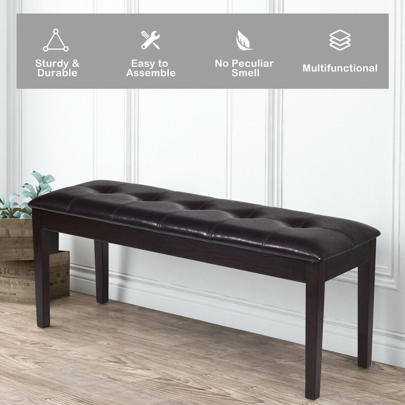 Upholstered Dining Room PU Bench Solid Wood Button Tufted