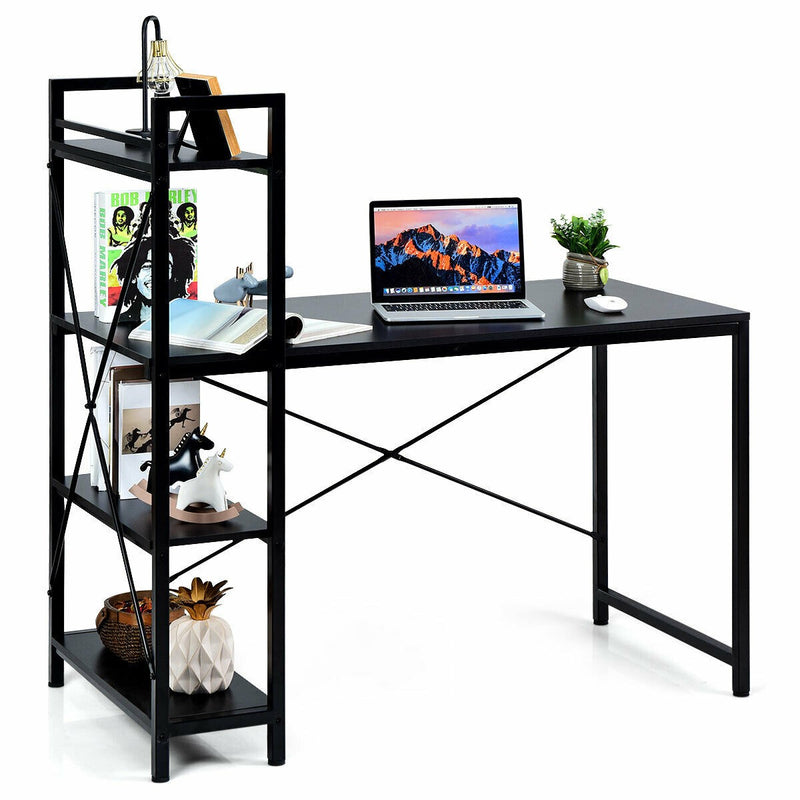 Writing Study Computer Desk with 4-Tier Shelves
