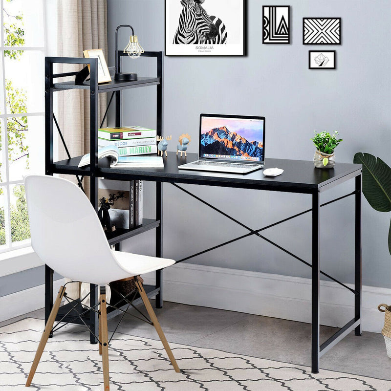 Writing Study Computer Desk with 4-Tier Shelves
