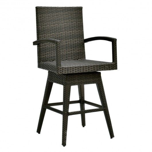 Outdoor Wicker Swivel Bar Stool Chair w/ Seat Cushion