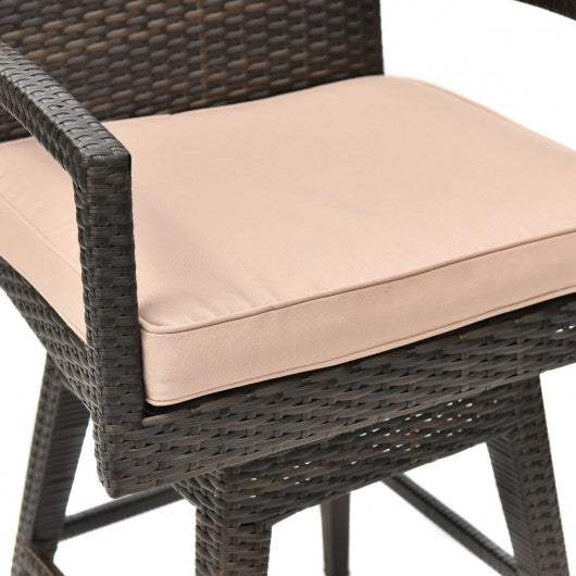 Outdoor Wicker Swivel Bar Stool Chair w/ Seat Cushion